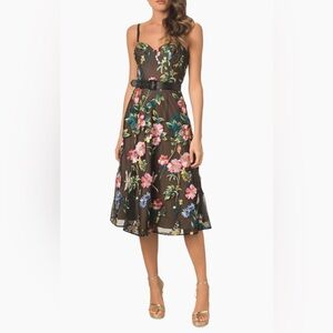 Dress The Population Carlita Belted Embroidered Midi-Dress Sz XS